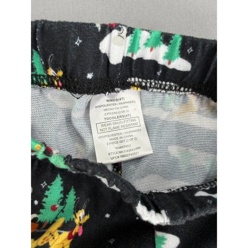 Disney Mickey Mouse Christmas Pajamas Toddler 4T Black Holiday Sleigh Set MK1143